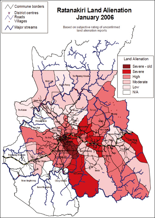 図：ラタナキリ州における土地収奪（2006年1月）