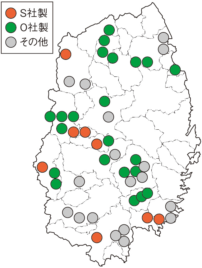 図：岩手県のチップボイラー（温水器）の導入状況