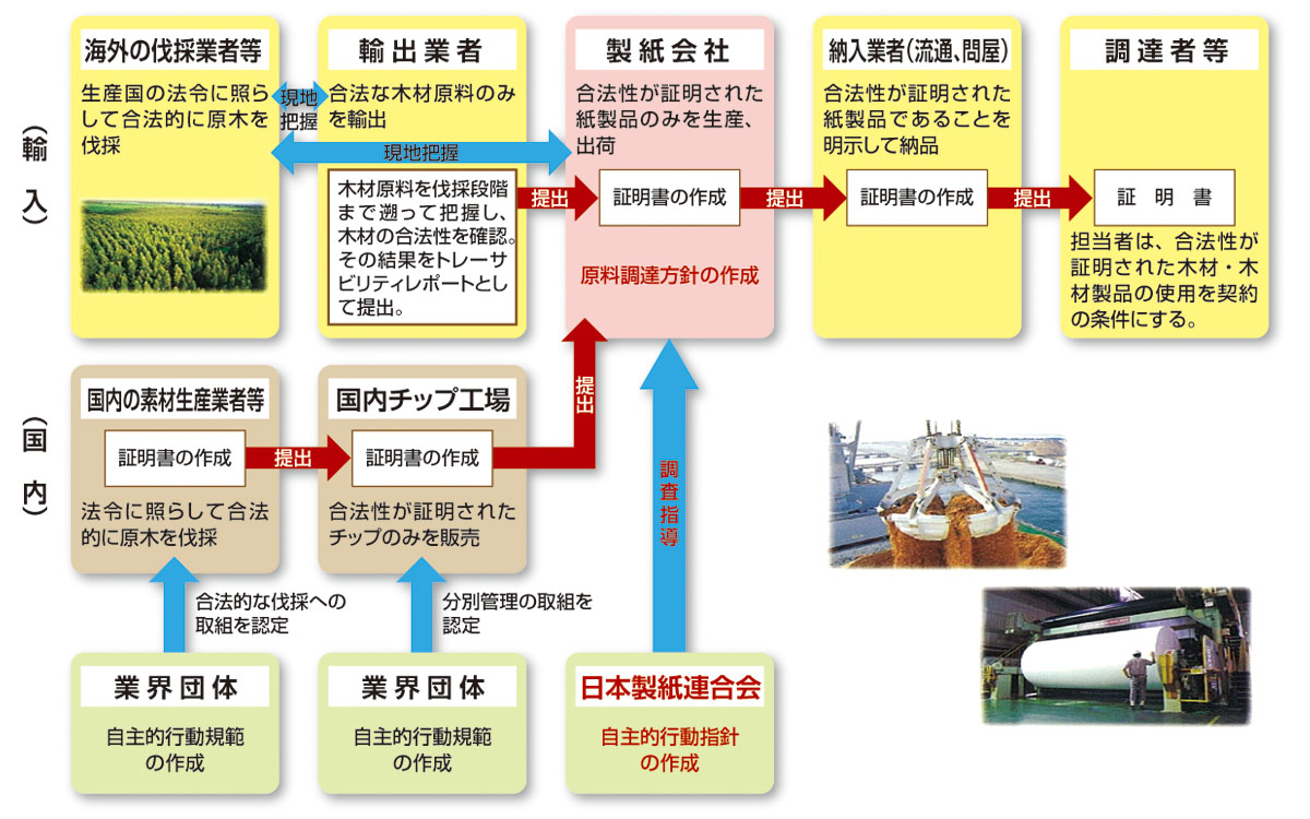 図：製紙業界の違法伐採対策（合法証明システム）